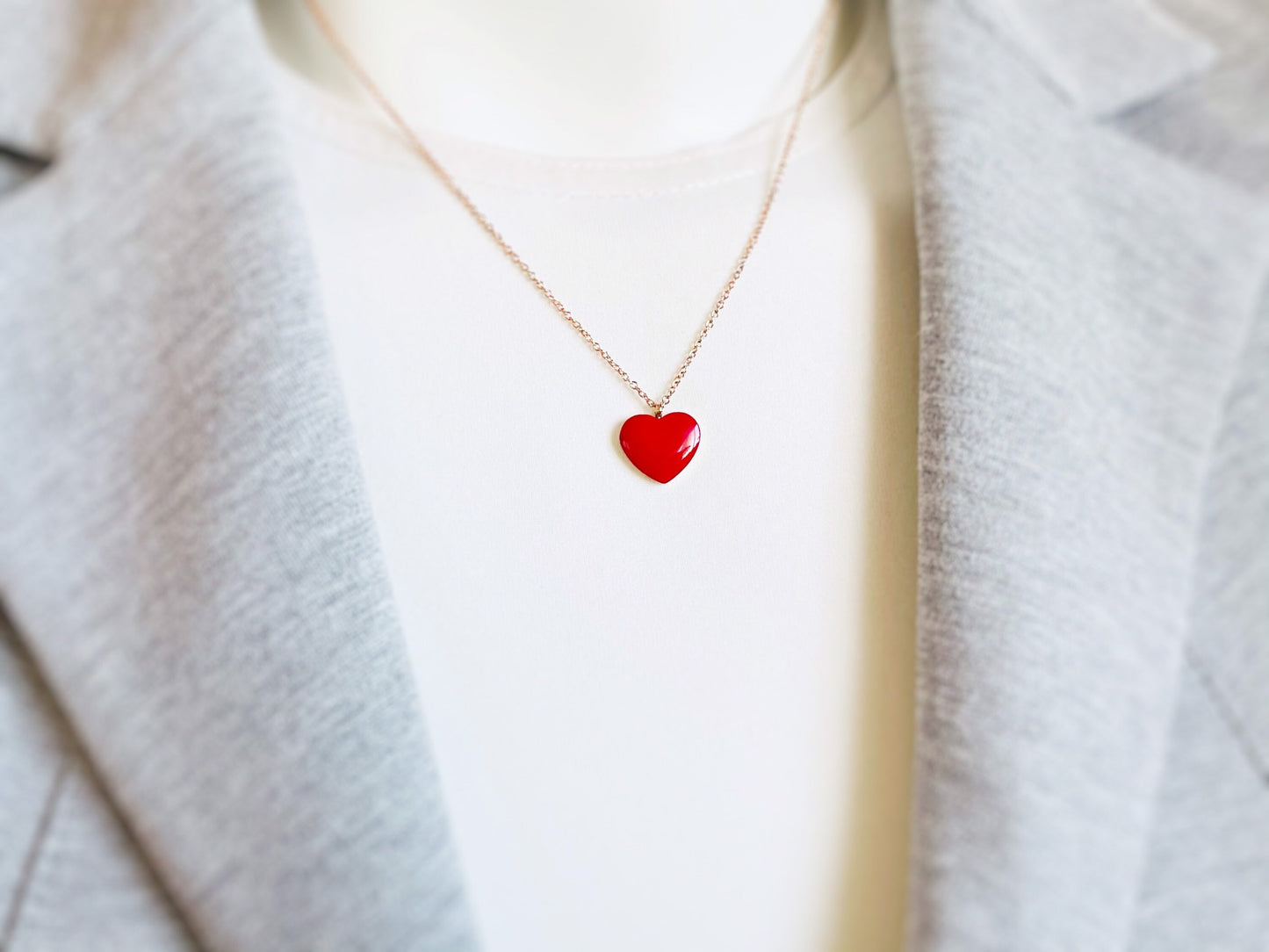 Red Heart Pendant Necklace in 18K Rose Gold Fillled, Dainty Necklace, Gift for Women, Gift for Mom