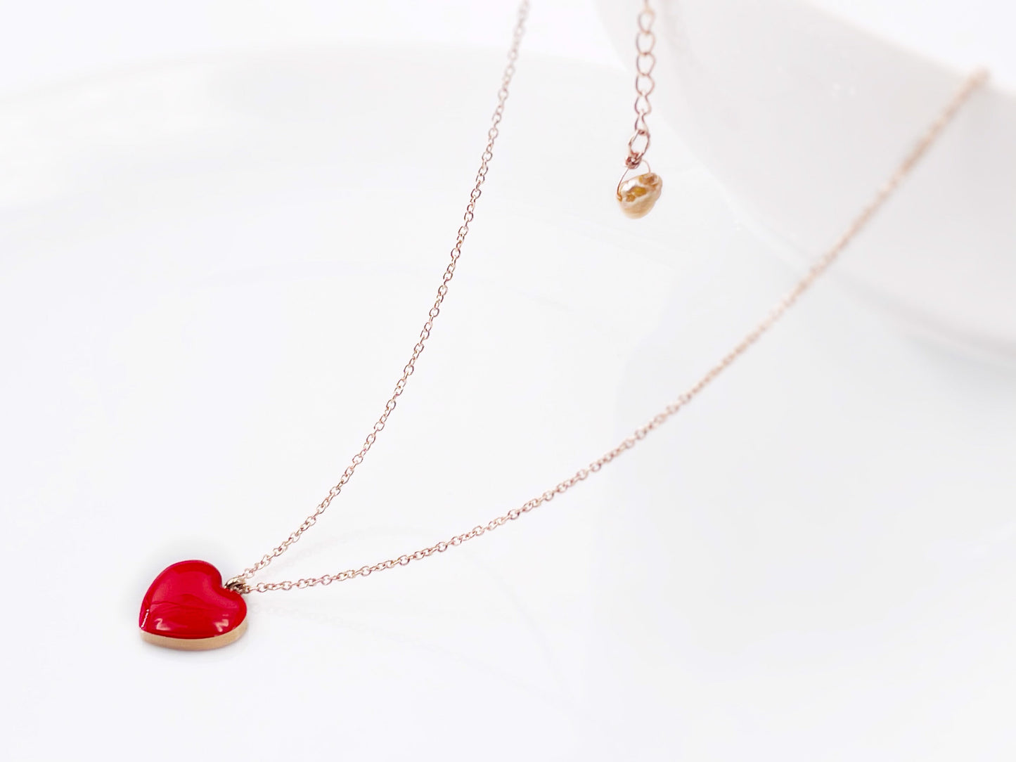 Red Heart Pendant Necklace in 18K Rose Gold Fillled, Dainty Necklace, Gift for Women, Gift for Mom