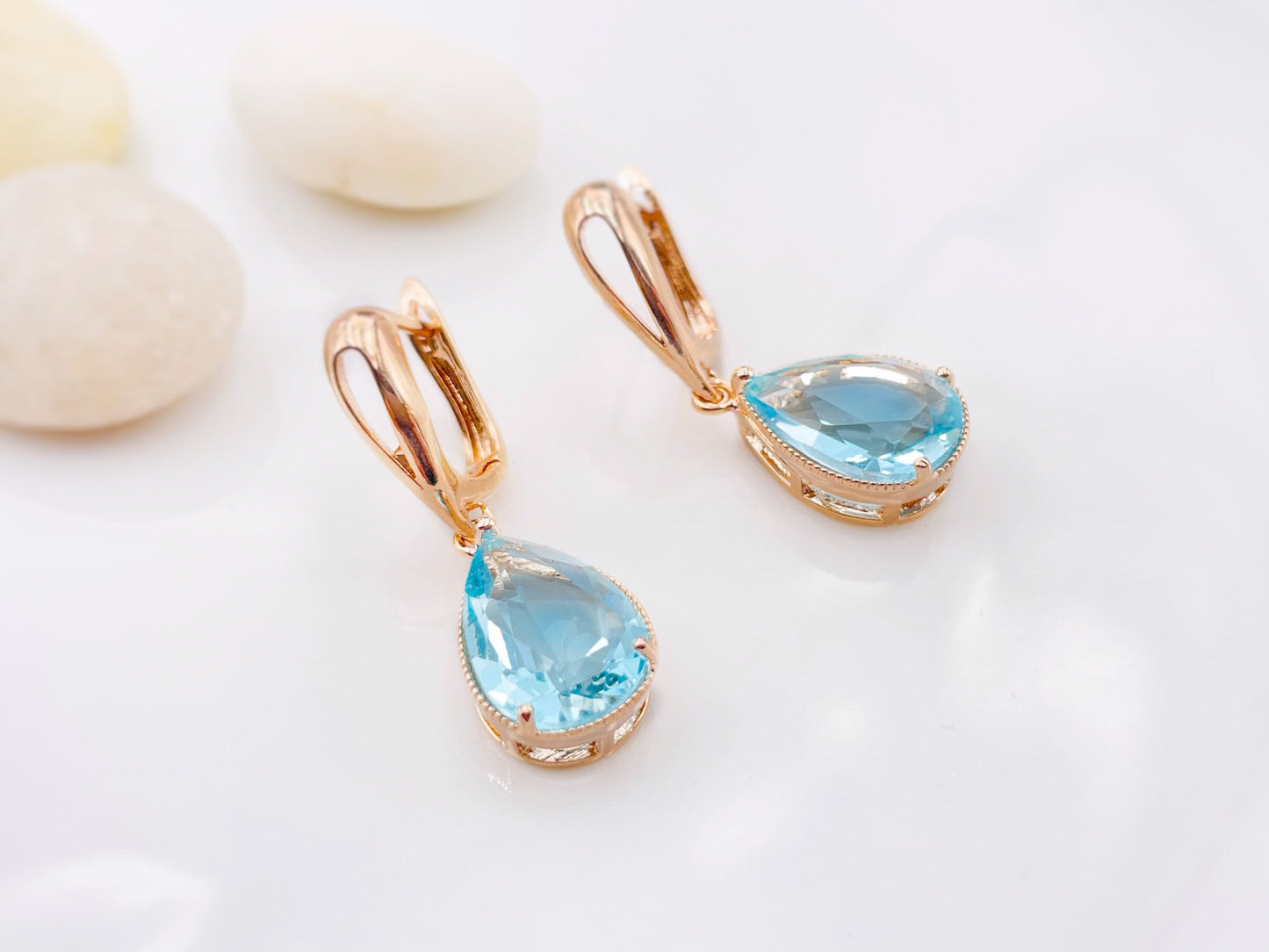 Aquamarine dangle earrings, large teardrop light blue gemstone earrings, gift for  mom, gift for her, March birthstone, bridesmaids earrings