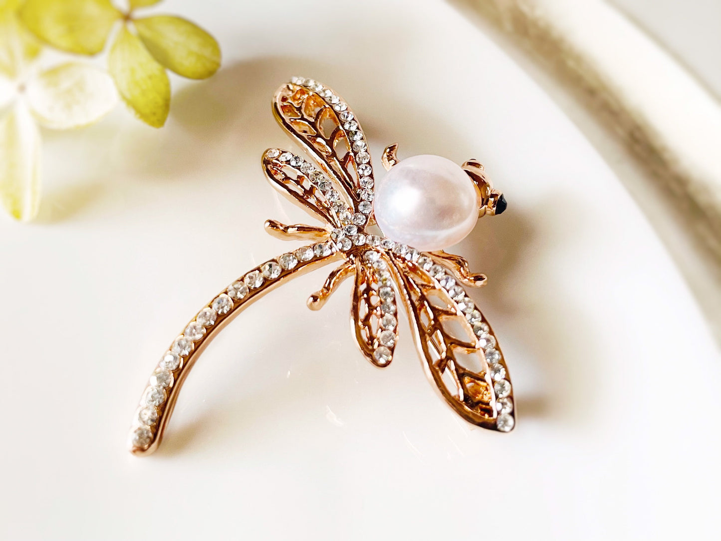 Crystal pearl dragonfly brooch, pink dragonfly crystal pearl brooch pin, gift for her, gift for mom