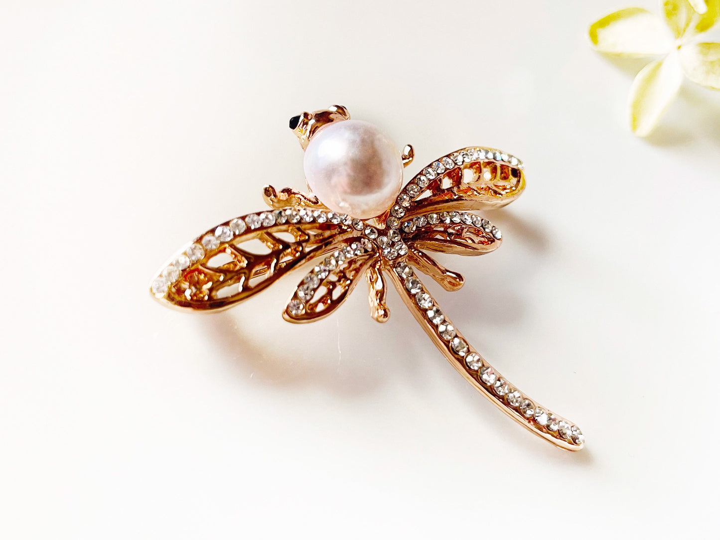 Crystal pearl dragonfly brooch, pink dragonfly crystal pearl brooch pin, gift for her, gift for mom