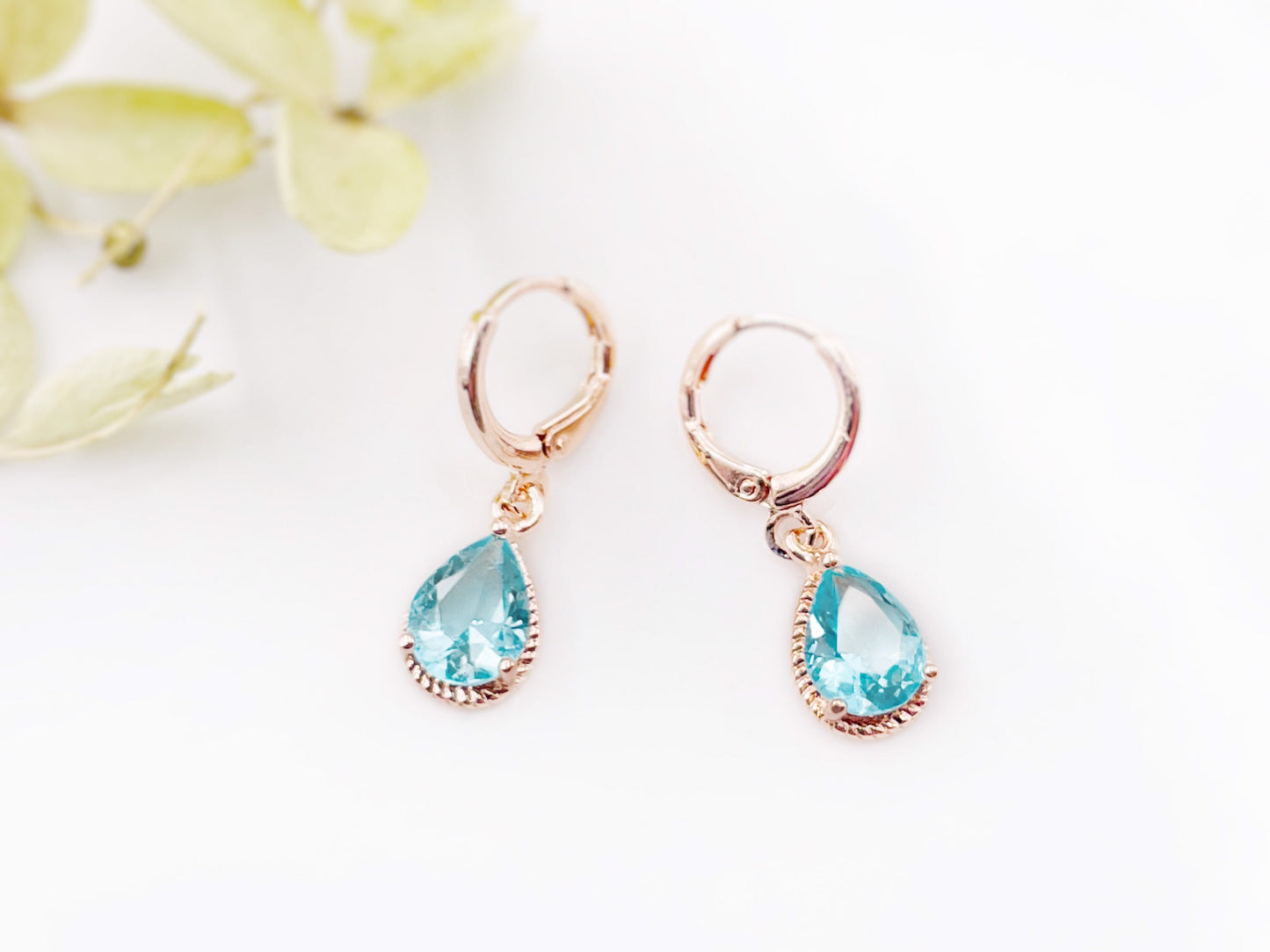 Aquamarine teardrop dangle earrings, light blue gemstone bezel drop earrings, gift for girls, gift for her, March birthstones