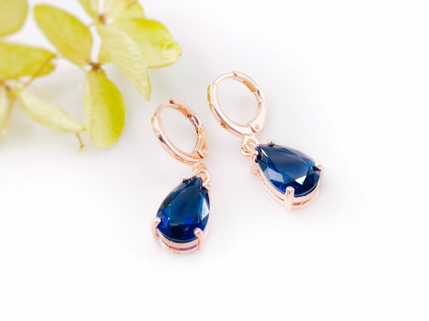 Sapphire teardrop dangle earrings, September birthstones, navy blue gemstone earrings, gift for her, gift for girl, bridesmaids earrings