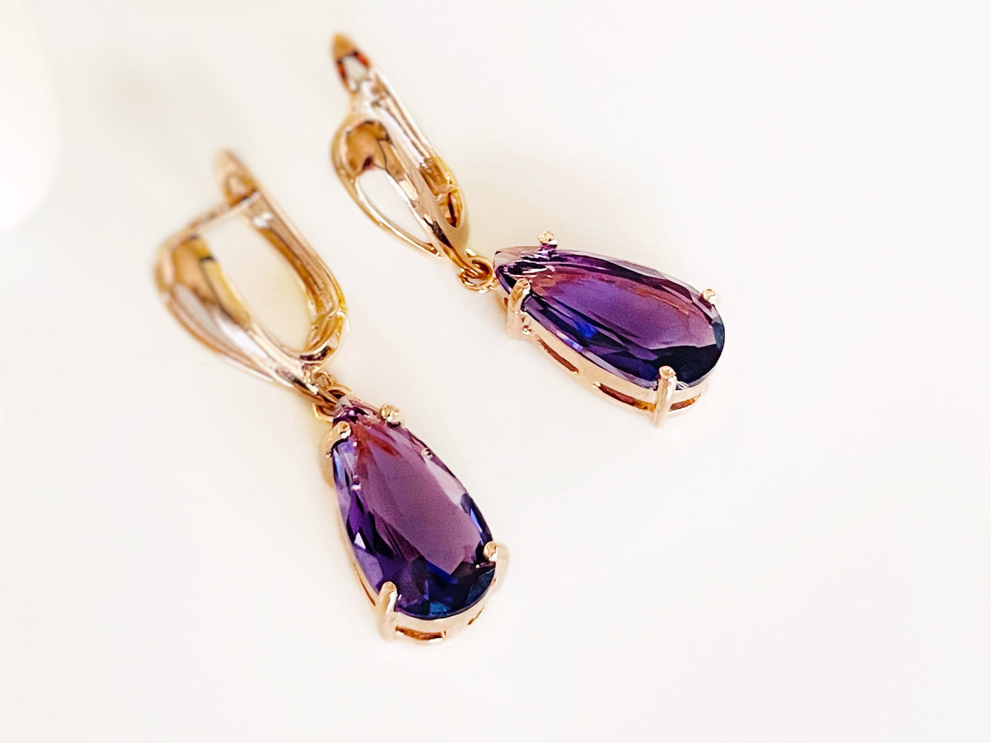 Teardrop amethyst dangling earrings, amethyst gemstone drop earrings, gift for her, gift for mom, February birthstone