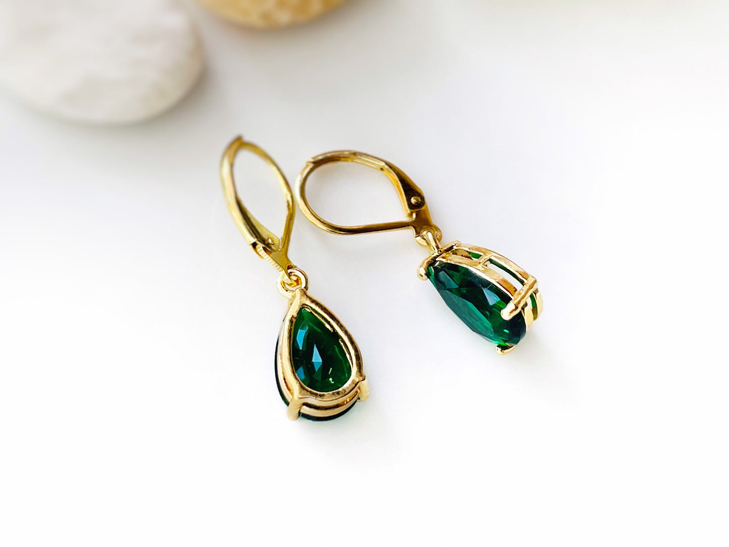 Teardrop emerald earring gold, green gemstone drop earrings, gift for her, gift for mom, May birthstone, ruby drop earrings