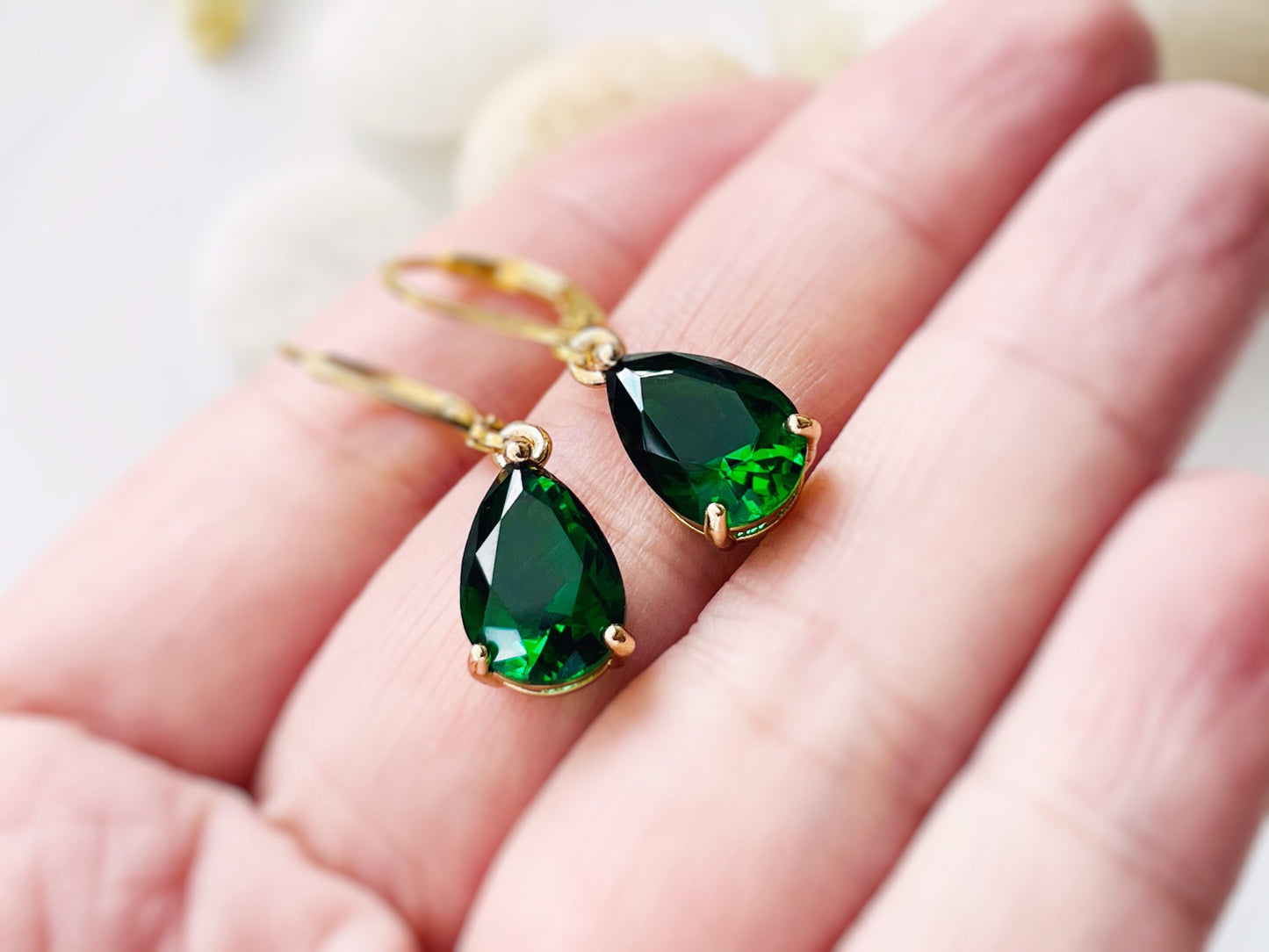 Teardrop emerald earring gold, green gemstone drop earrings, gift for her, gift for mom, May birthstone, ruby drop earrings