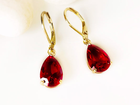 Teardrop ruby earring gold, red gemstone drop earrings, gift for her, gift for mom, July birthstone, emerald drop earrings