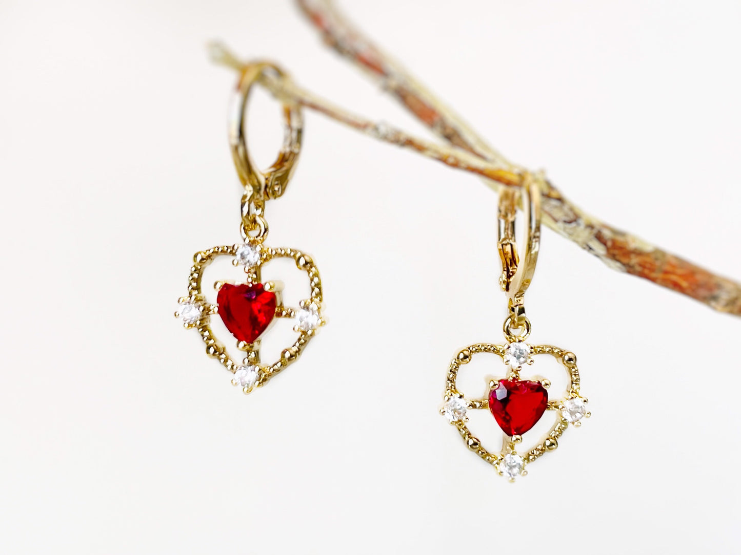 Small ruby heart jewelry gold, red heart shape gemstone gold earrings, gift for her, gift for girls, July birthstone gift