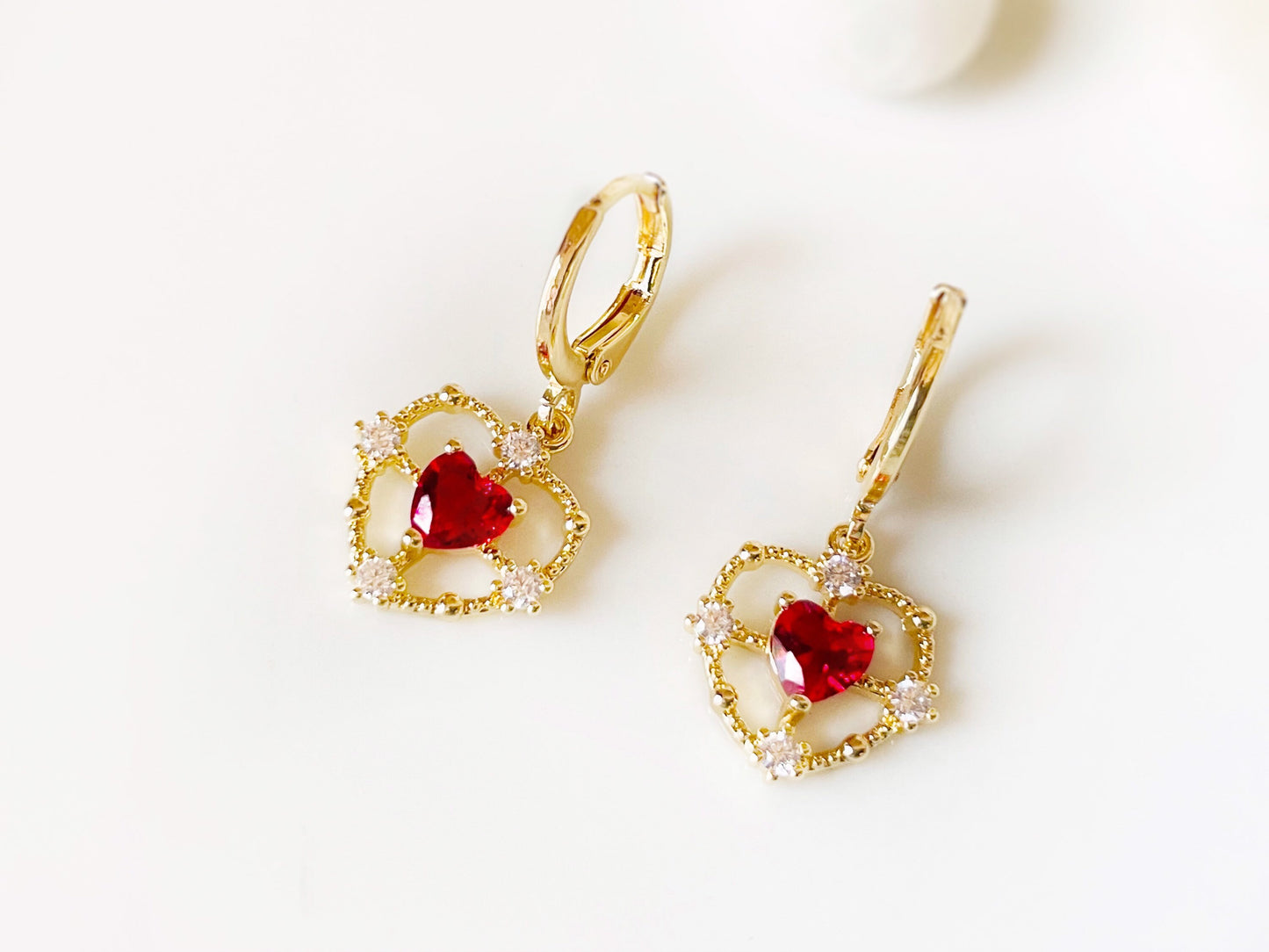 Small ruby heart jewelry gold, red heart shape gemstone gold earrings, gift for her, gift for girls, July birthstone gift