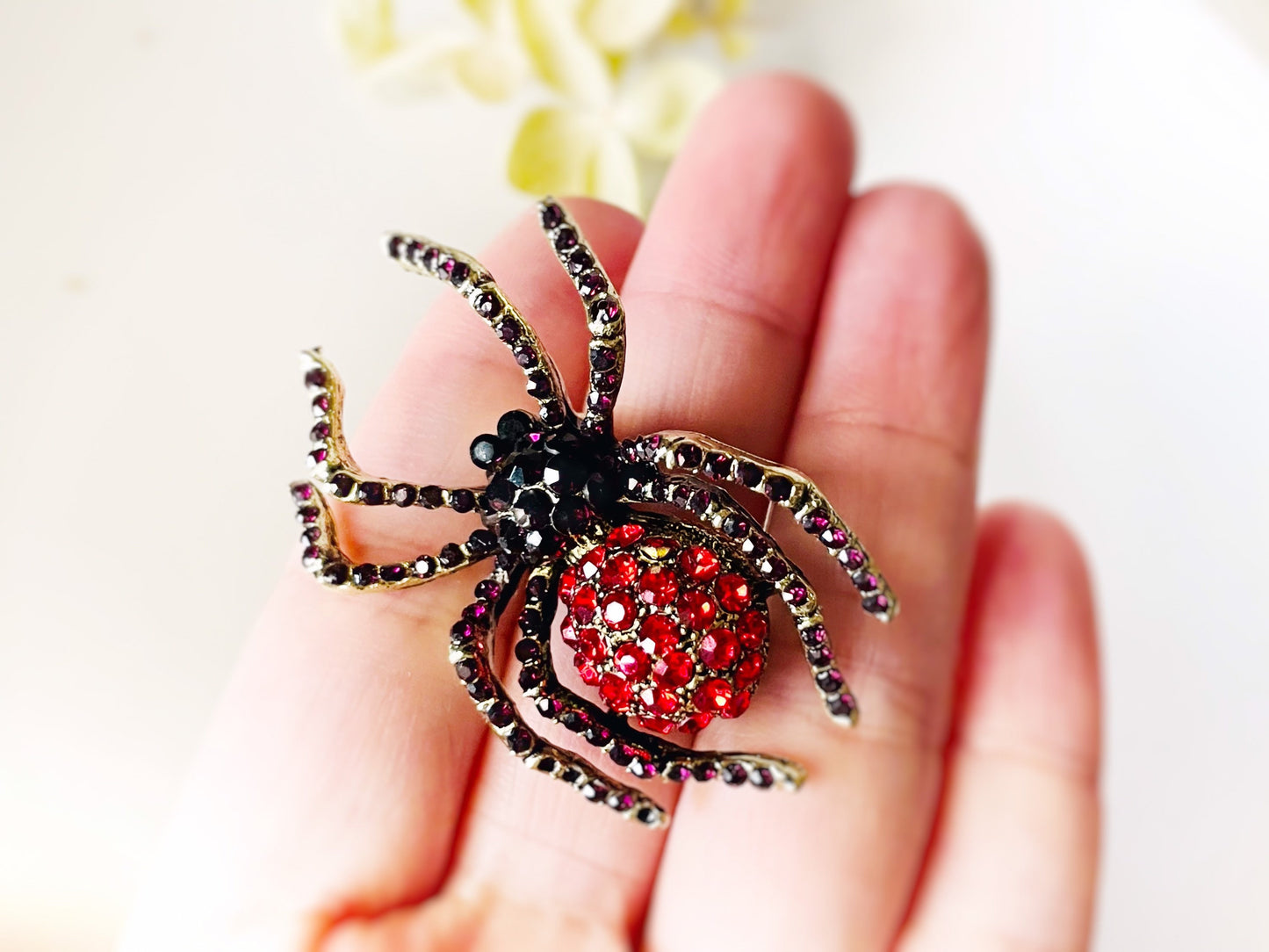 Crystal spider brooch pendant, ruby red amethyst crystal spider brooch, red purple crystal spider brooch, gift for her, gift for mom