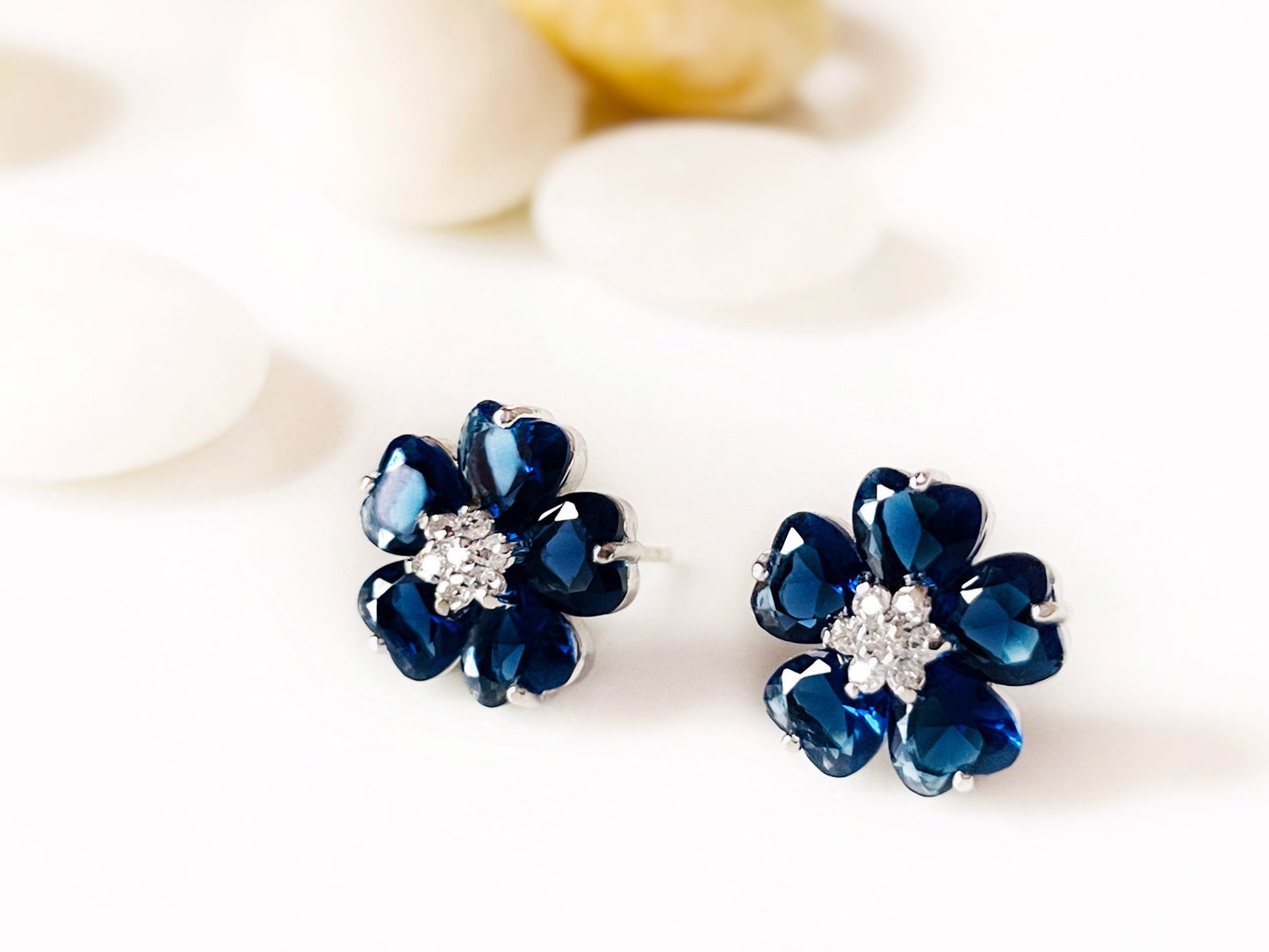 aquamarine flower stud earrings, light blue gemstone flower stud earrings, statement  studs,  march birthstone, gift for mom, gift for her