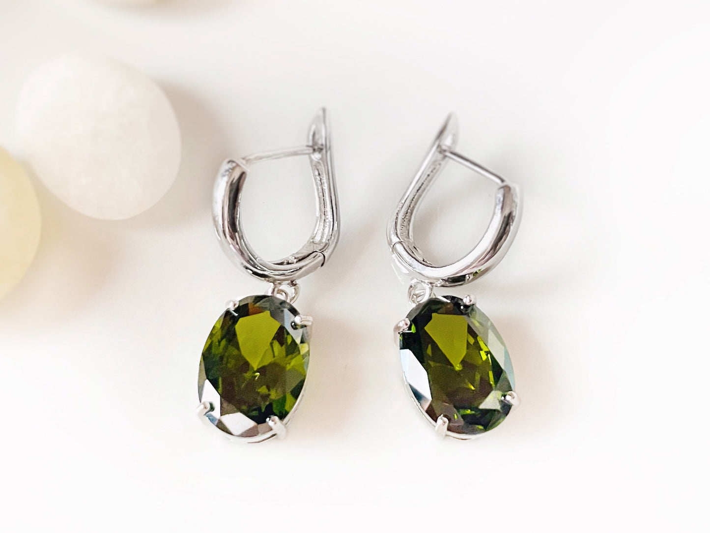 Large cushion cut peridot dangle earrings, gift for her, gift for mom, olive green gemstone bridal earrings, August birthstone