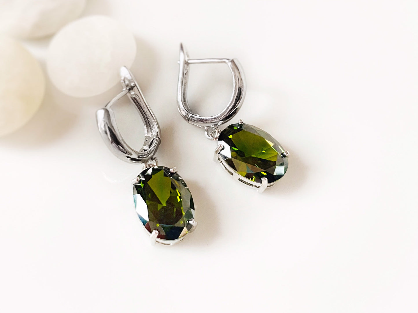 Large cushion cut peridot dangle earrings, gift for her, gift for mom, olive green gemstone bridal earrings, August birthstone