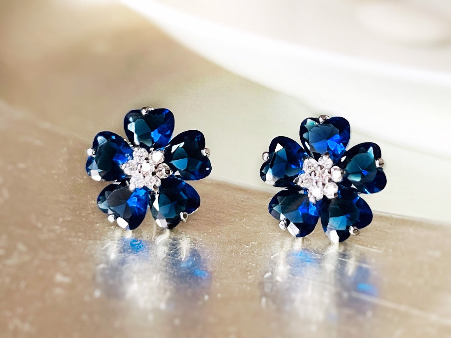 aquamarine flower stud earrings, light blue gemstone flower stud earrings, statement  studs,  march birthstone, gift for mom, gift for her