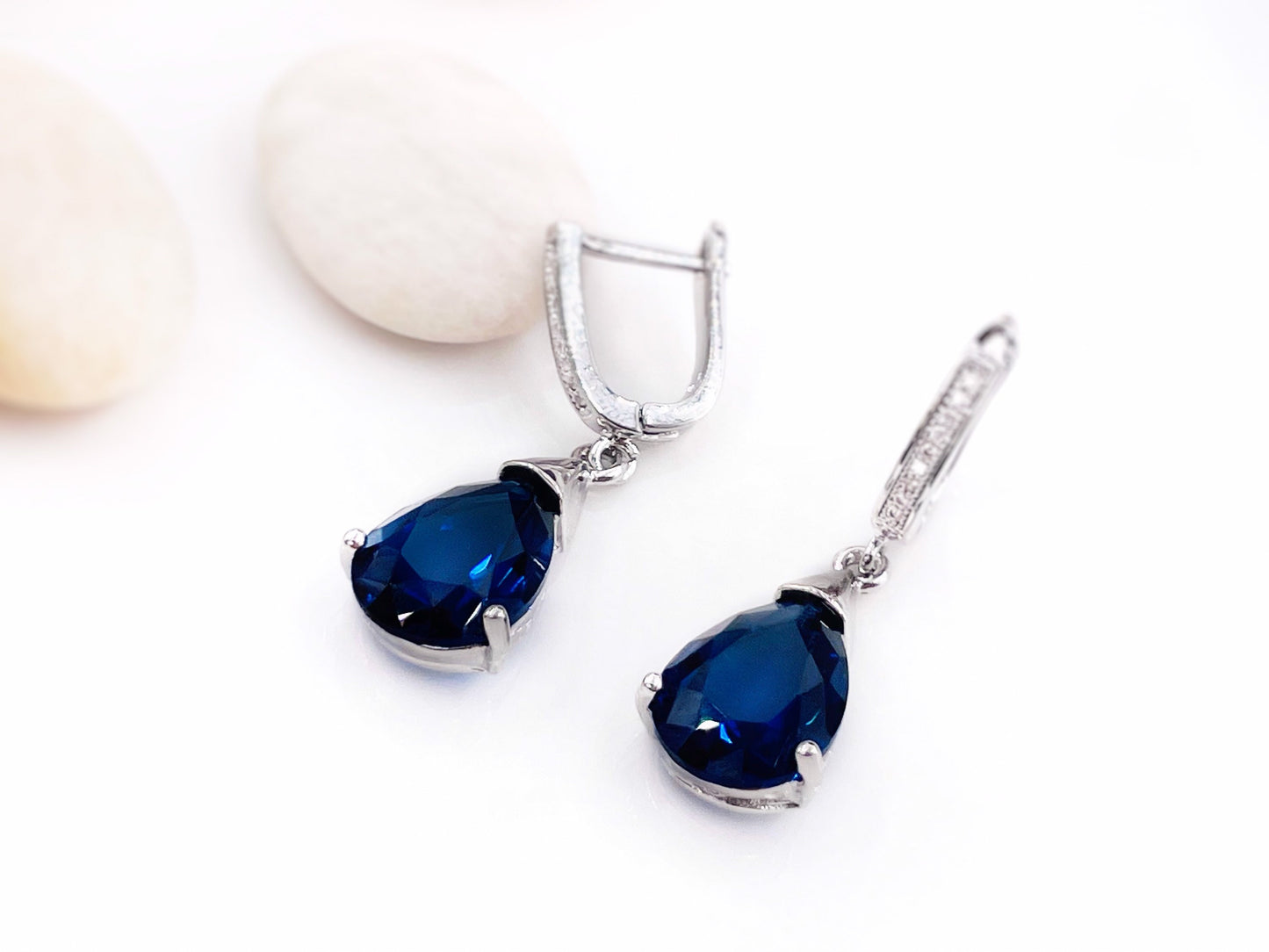 Teardrop sapphire earrings, dark blue gemstone sapphire gemstone drop earrings, bridesmaids earrings, gift for her, September birthstones