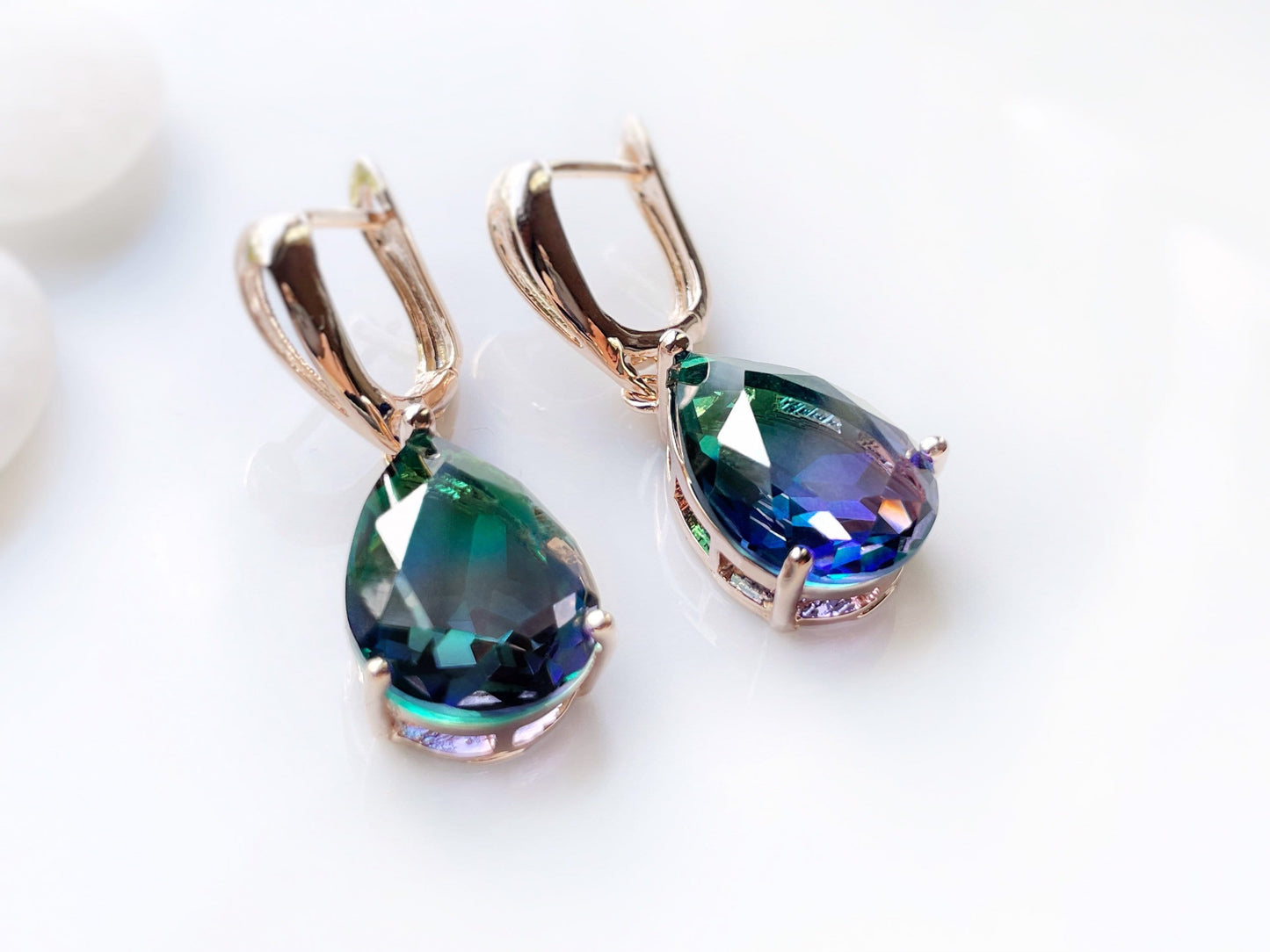 Large bicolor tanzanite dangle earrings, large teardrop green purple dangle earrings, statement dangles, gift for her, gift for mom