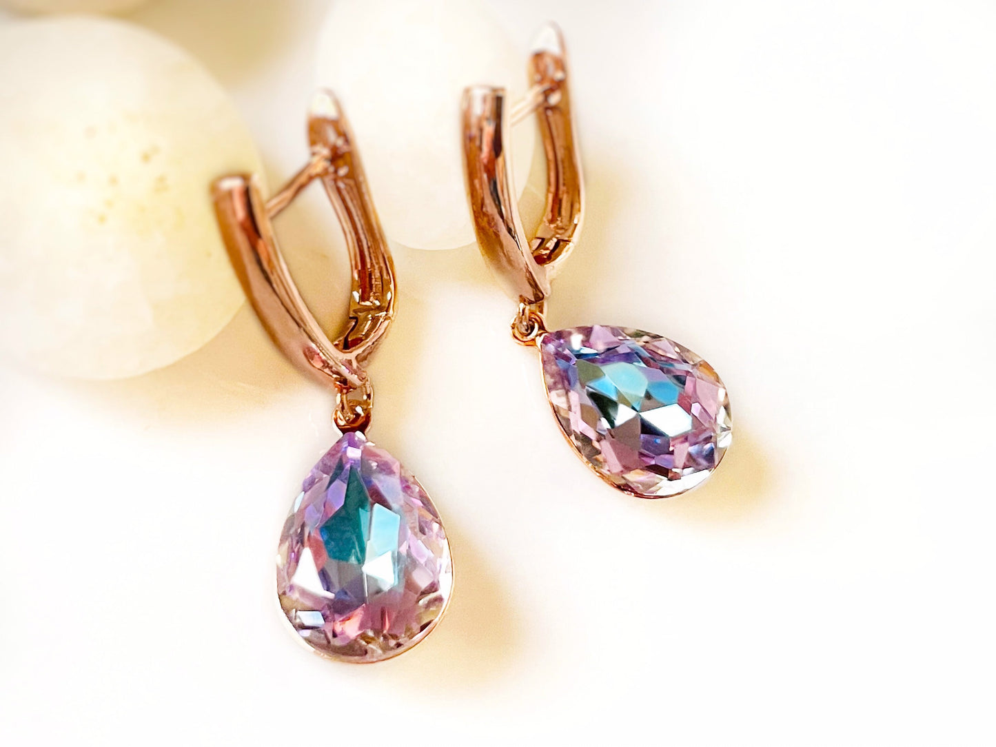 Mystic amethyst fancy crystal teardrop earrings, lavender blue color earrings, fancy crystal studs, gift for mom, gift for her