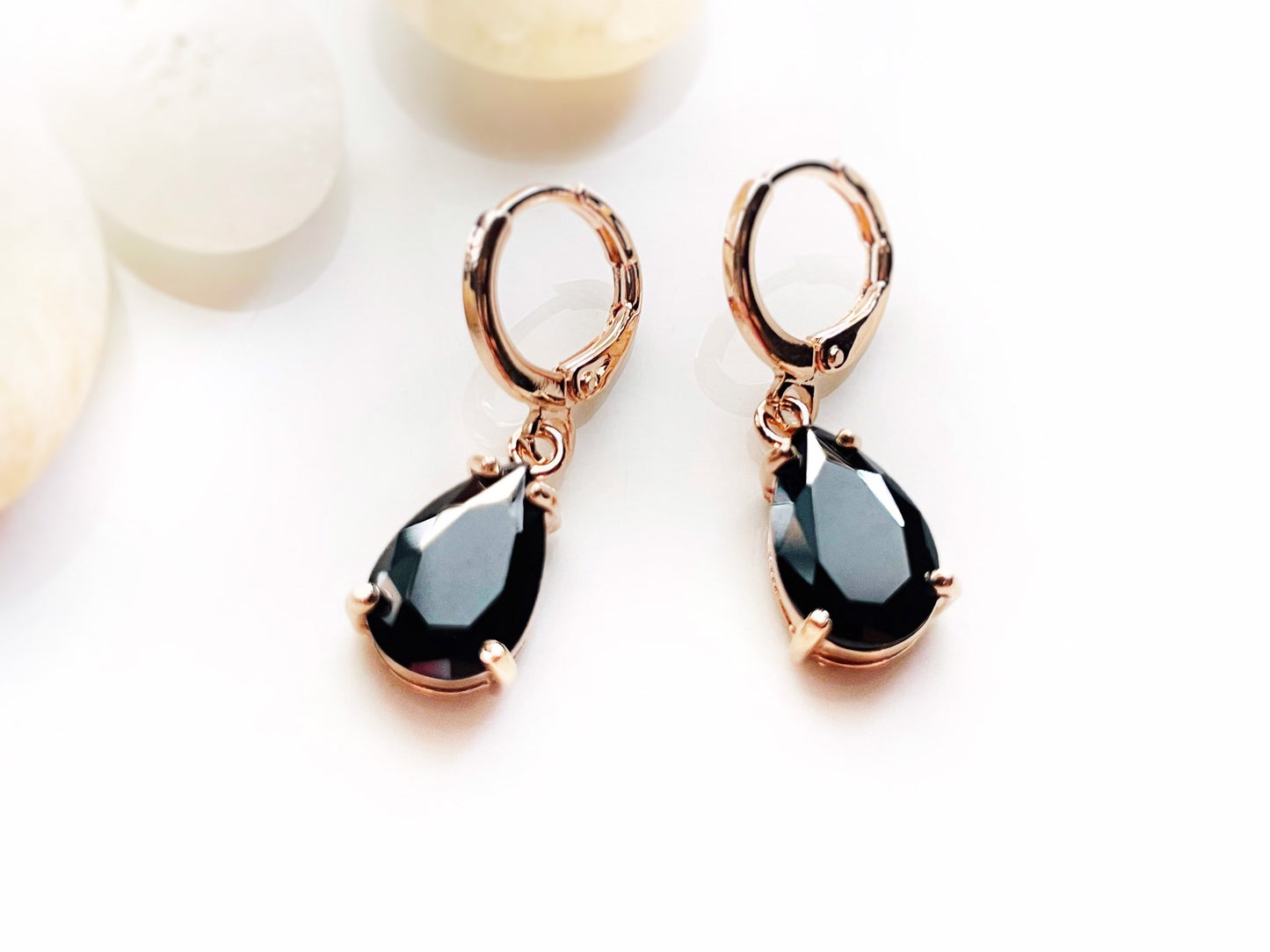 Onyx teardrop dangle earrings, black gemstone teardrop earrings, gift for her, gift for daughter