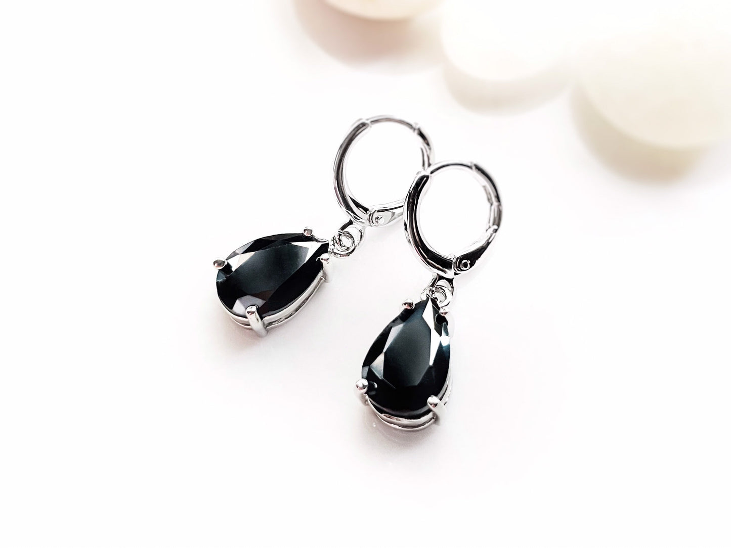 Onyx teardrop dangle earrings, black gemstone teardrop earrings, gift for her, gift for daughter