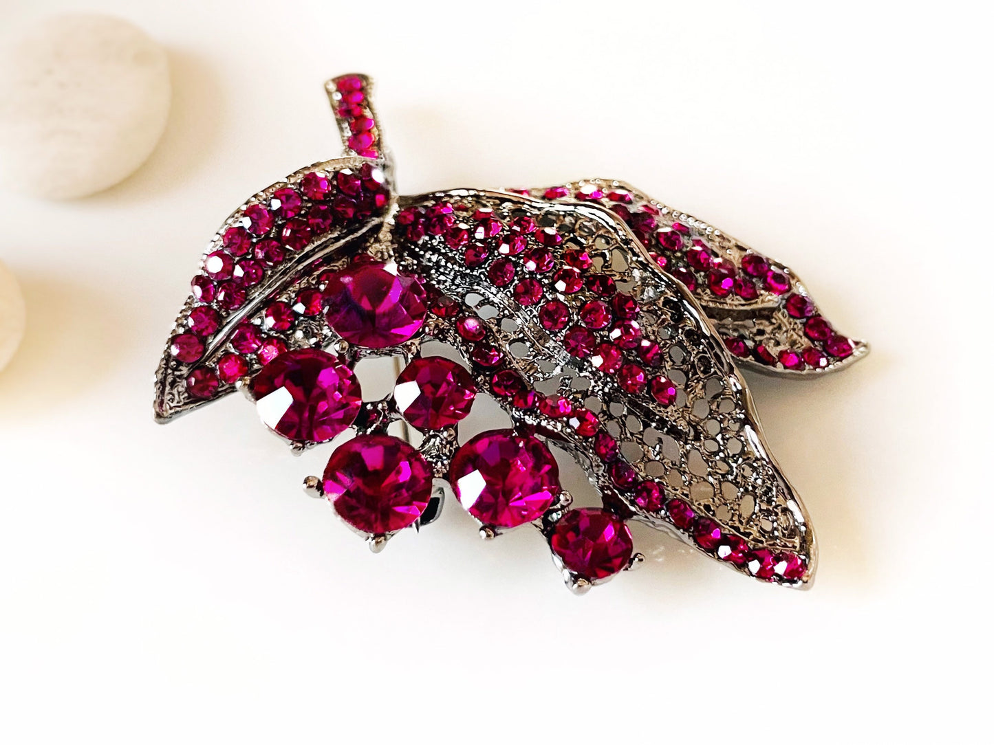 Amethyst purple brooch pendant black silver, dark purple pink cluster crystal statement bouquet brooch, gift for mom, gift for her