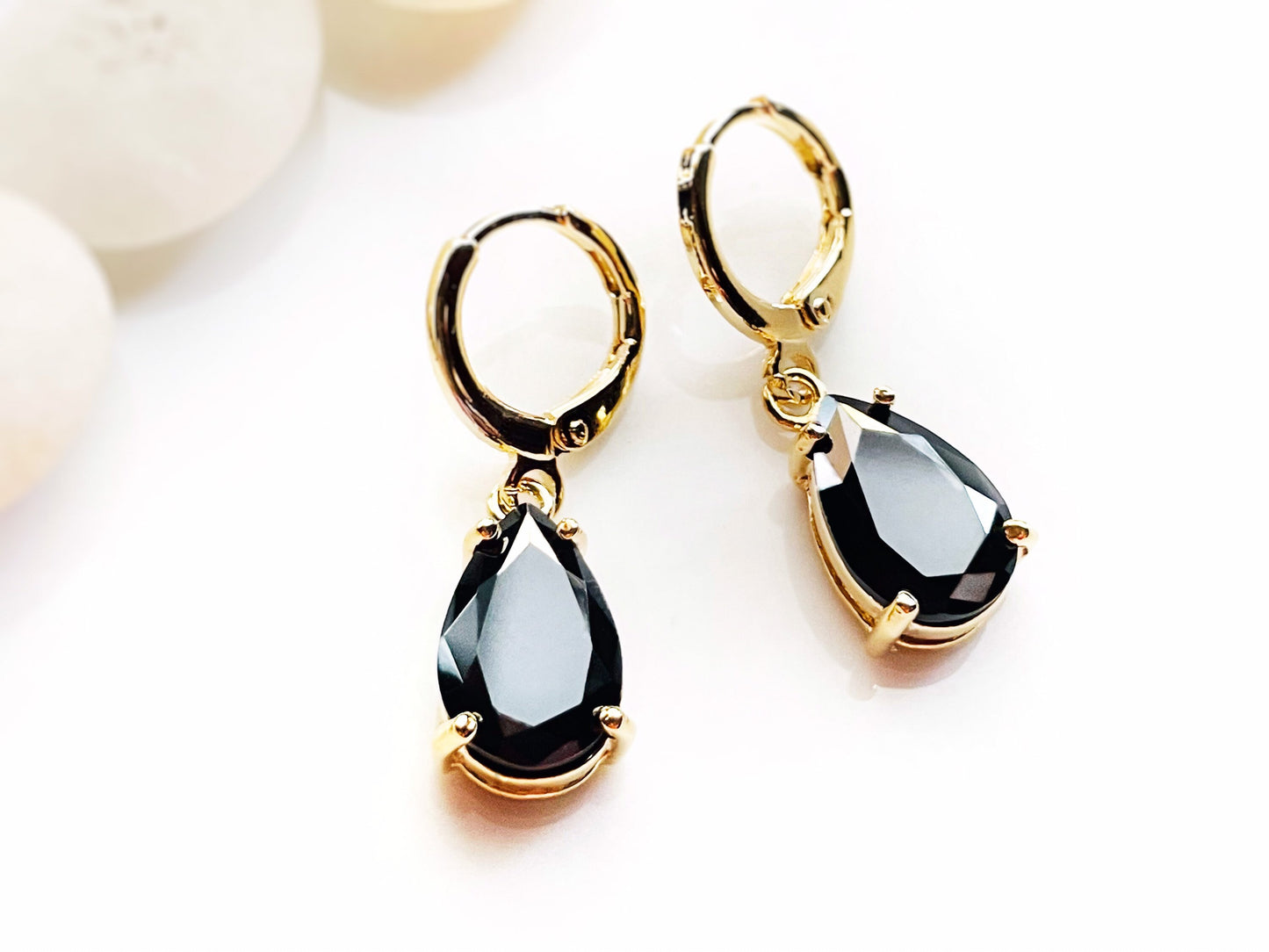 Onyx teardrop dangle earrings, black gemstone teardrop earrings, gift for her, gift for daughter