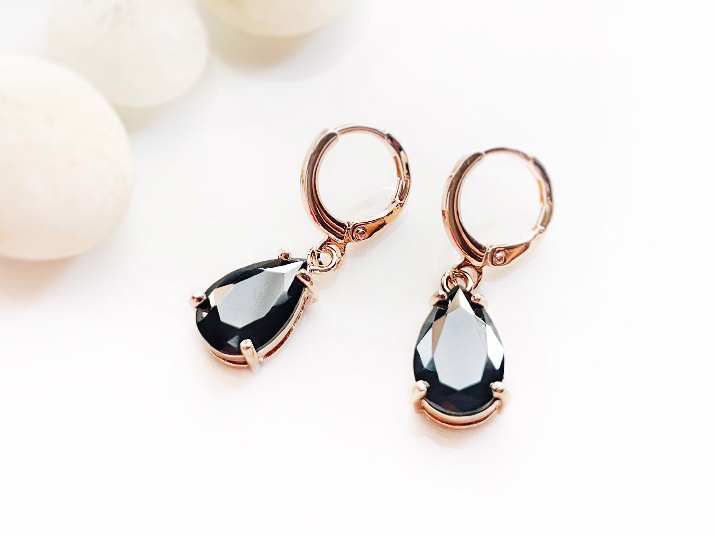 Onyx teardrop dangle earrings, black gemstone teardrop earrings, gift for her, gift for daughter