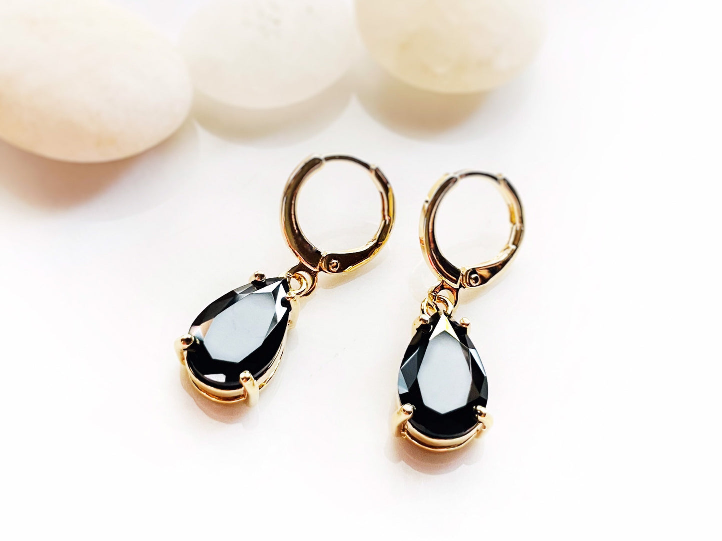 Onyx teardrop dangle earrings, black gemstone teardrop earrings, gift for her, gift for daughter