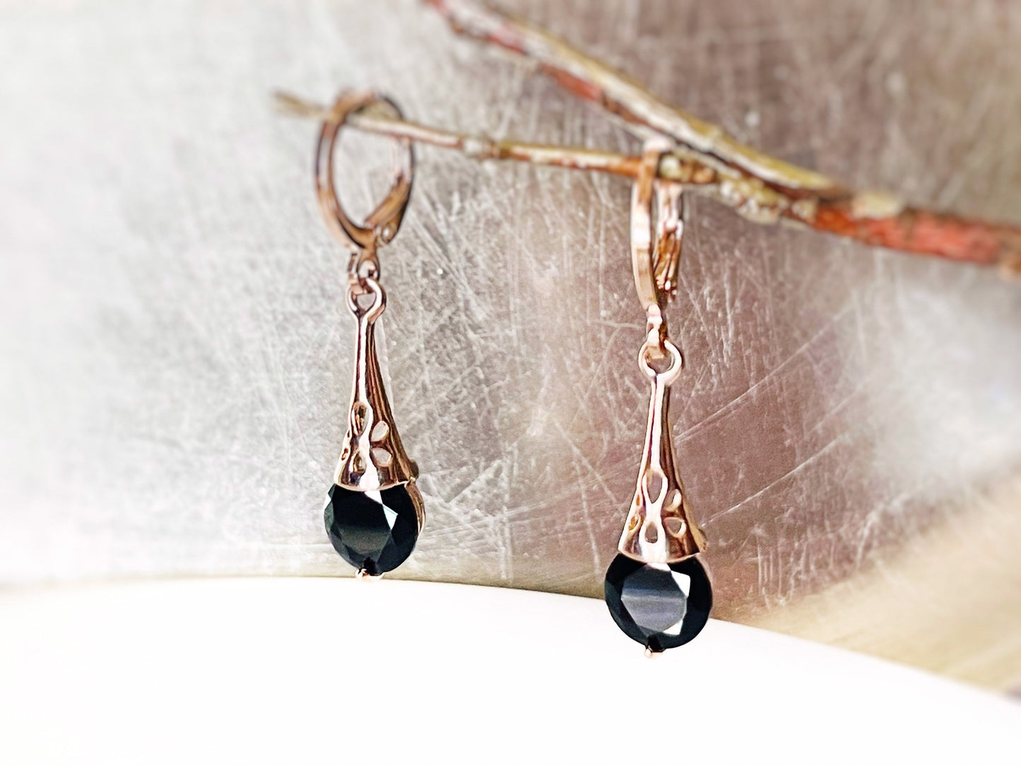 Onyx filigree dangle earrings, small black gemstone earrings, gift for her, gift for girls, simple dangle earrings