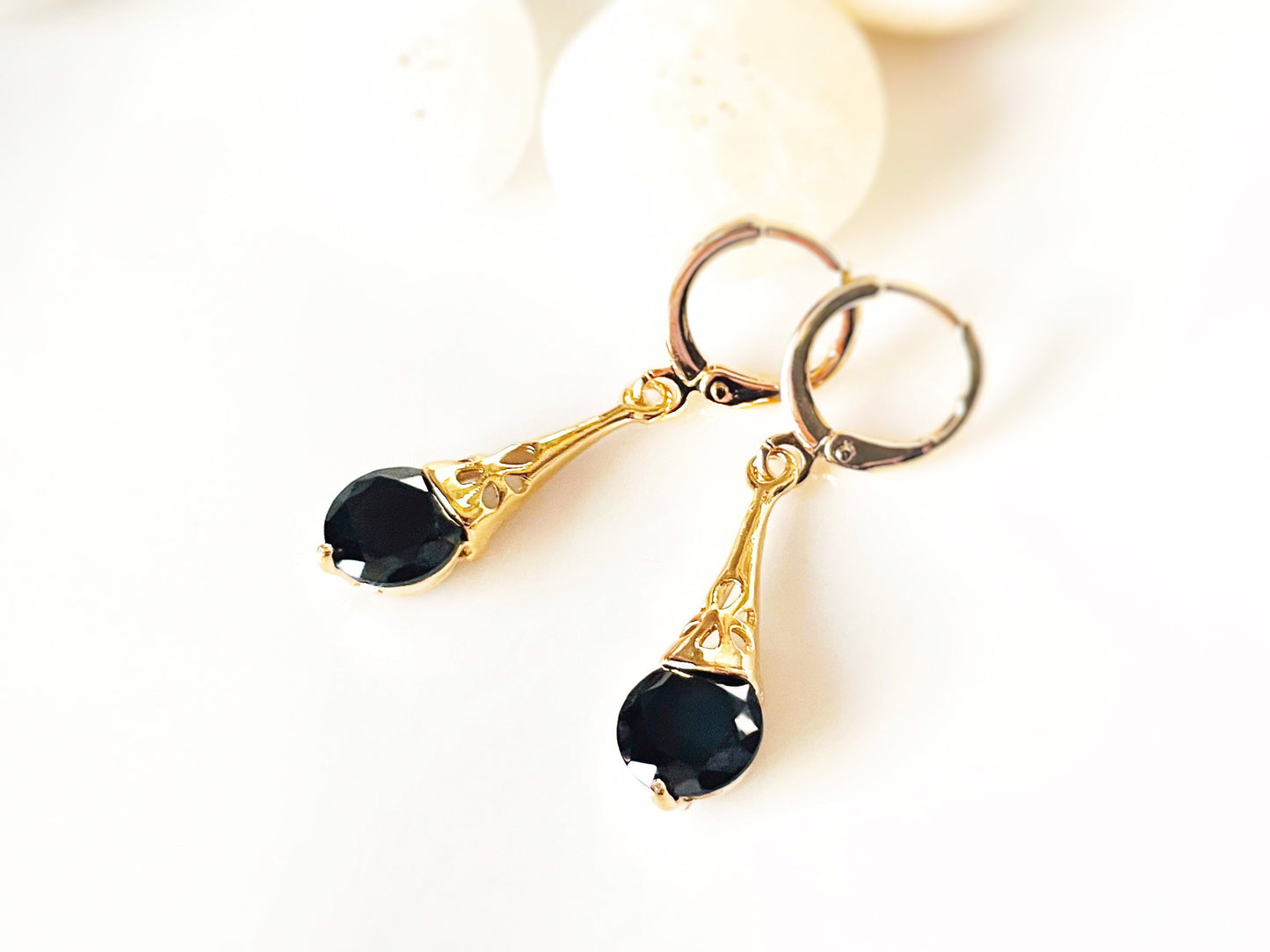 Onyx filigree dangle earrings, small black gemstone earrings, gift for her, gift for girls, simple dangle earrings