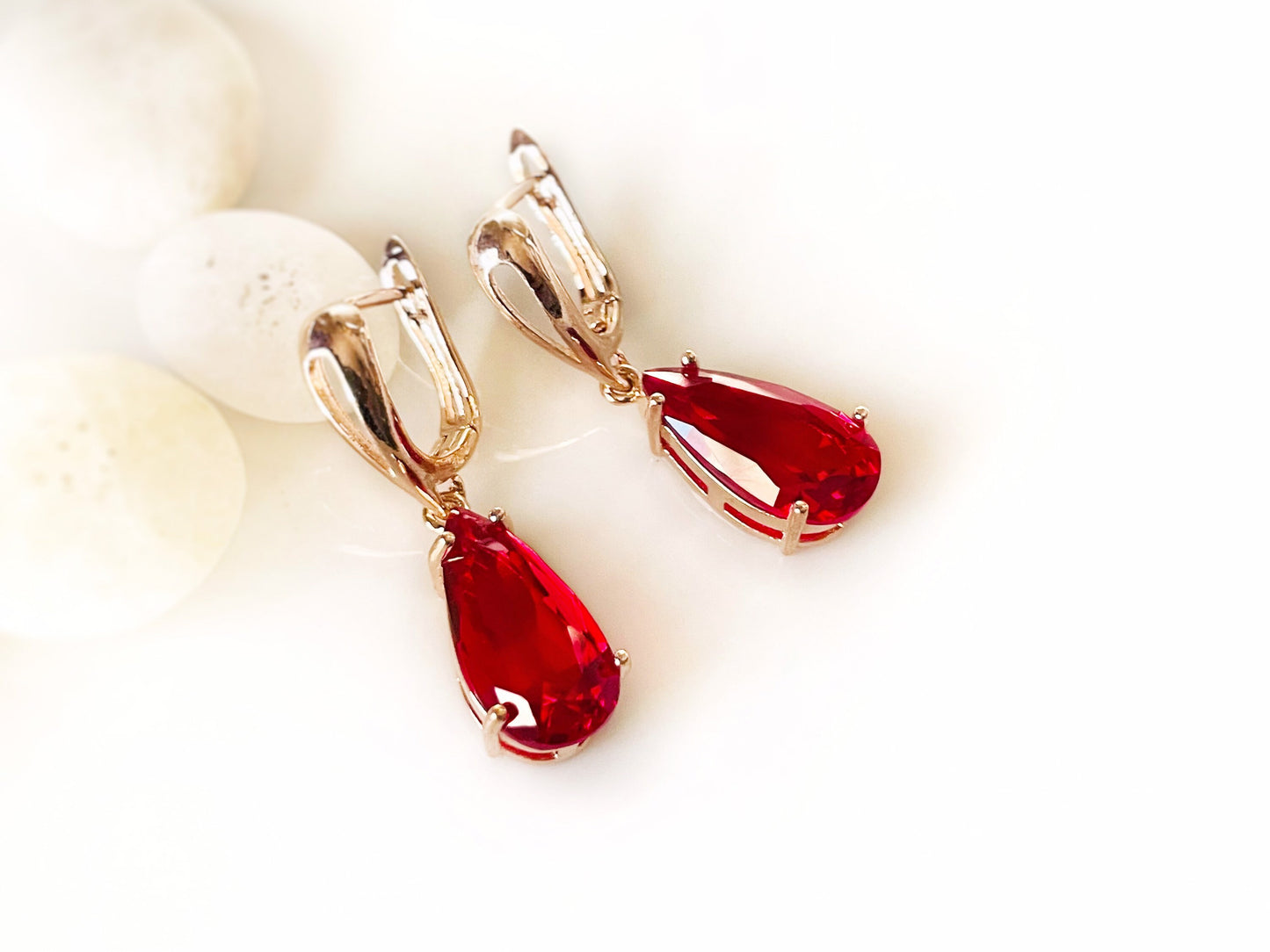 Ruby teardrop earring, red gemstone teardrop dangles, July birthstone earrings, gift for her, gift for mom, bridal party gifts