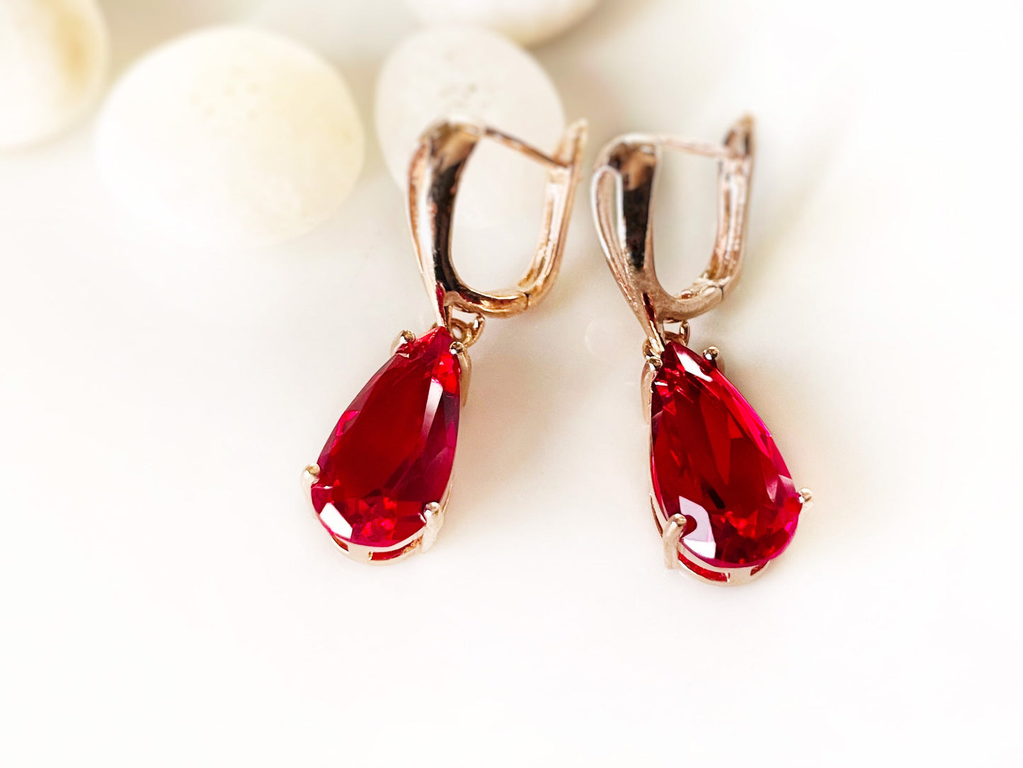 Ruby teardrop earring, red gemstone teardrop dangles, July birthstone earrings, gift for her, gift for mom, bridal party gifts