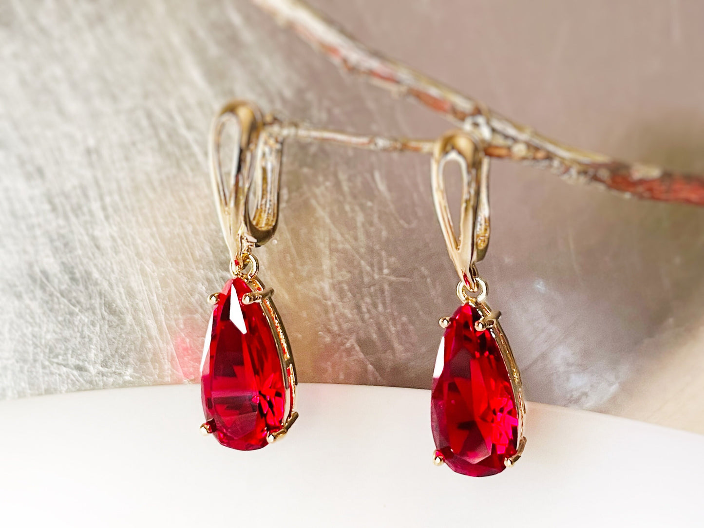 Ruby teardrop earring, red gemstone teardrop dangles, July birthstone earrings, gift for her, gift for mom, bridal party gifts