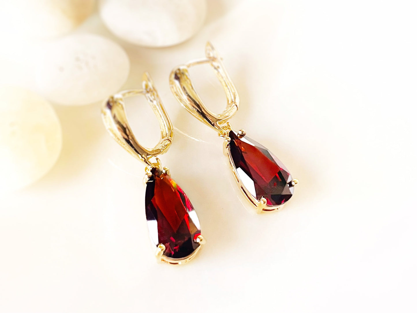 Large garnet teardrop dangle earring, January birthstone earrings, red gemstone drop earrings, gift for her, gift for mom