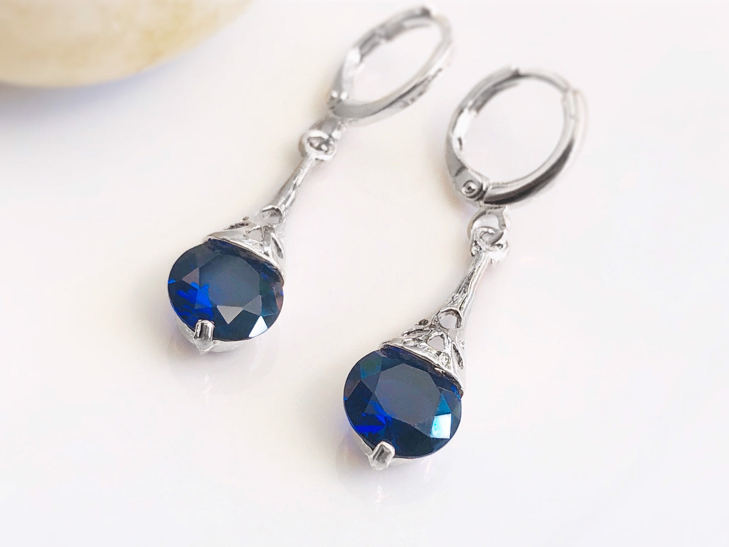 Sapphire filigree dangle earrings, dark blue gemstone earrings, gift for her, gift for daughter, September birthstone