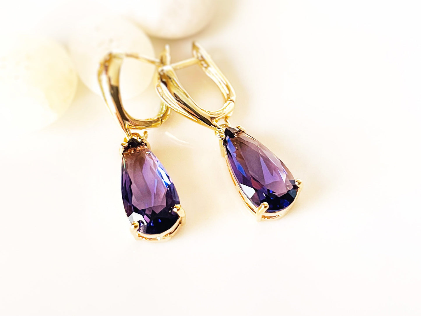 Teardrop amethyst dangling earrings, amethyst gemstone drop earrings, gift for her, gift for mom, February birthstone