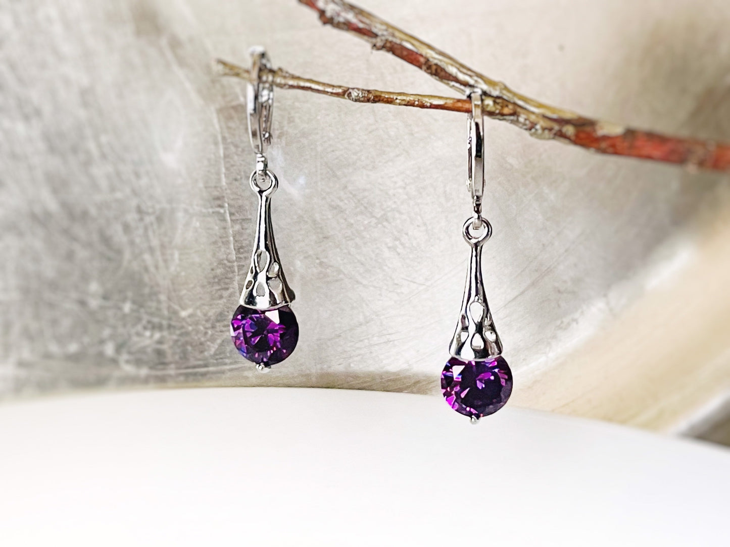 Amethyst filigree dangle earrings, dark purple gemstone filigree drop earrings, gift for her, gift for daughter, February birthstone