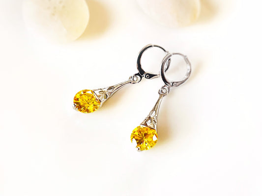 Citrine filigree dangle earrings, small yellow gemstone earrings, gift for her, gift for daughter, November birthstone earrings