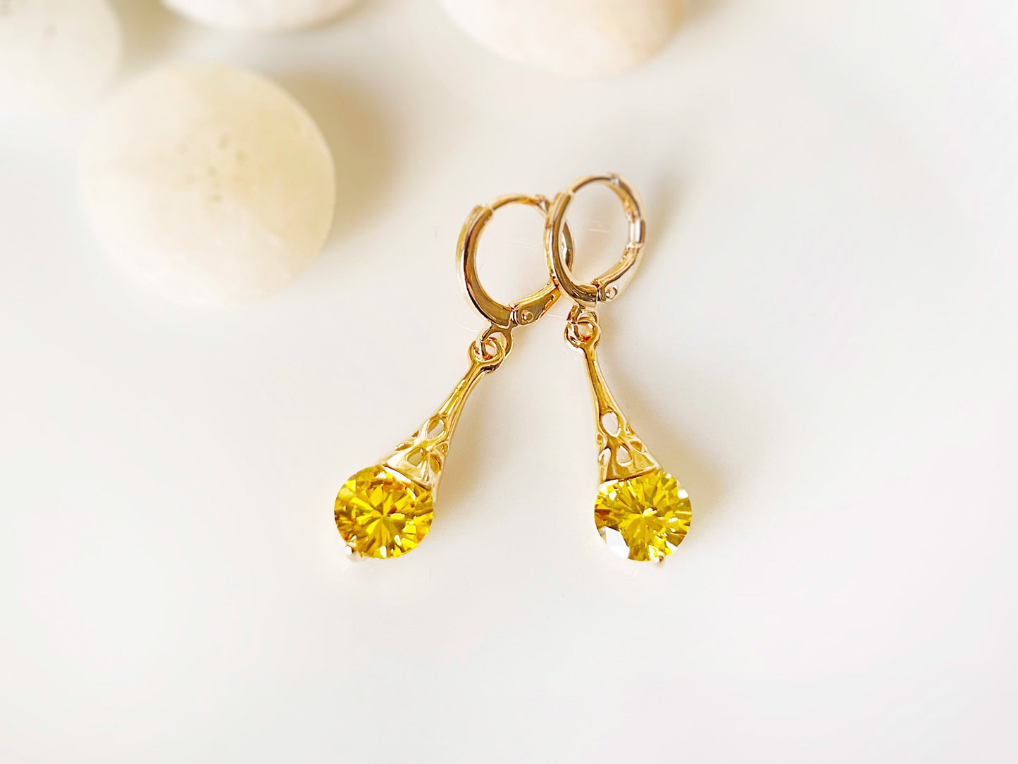 Citrine filigree dangle earrings, small yellow gemstone earrings, gift for her, gift for daughter, November birthstone earrings