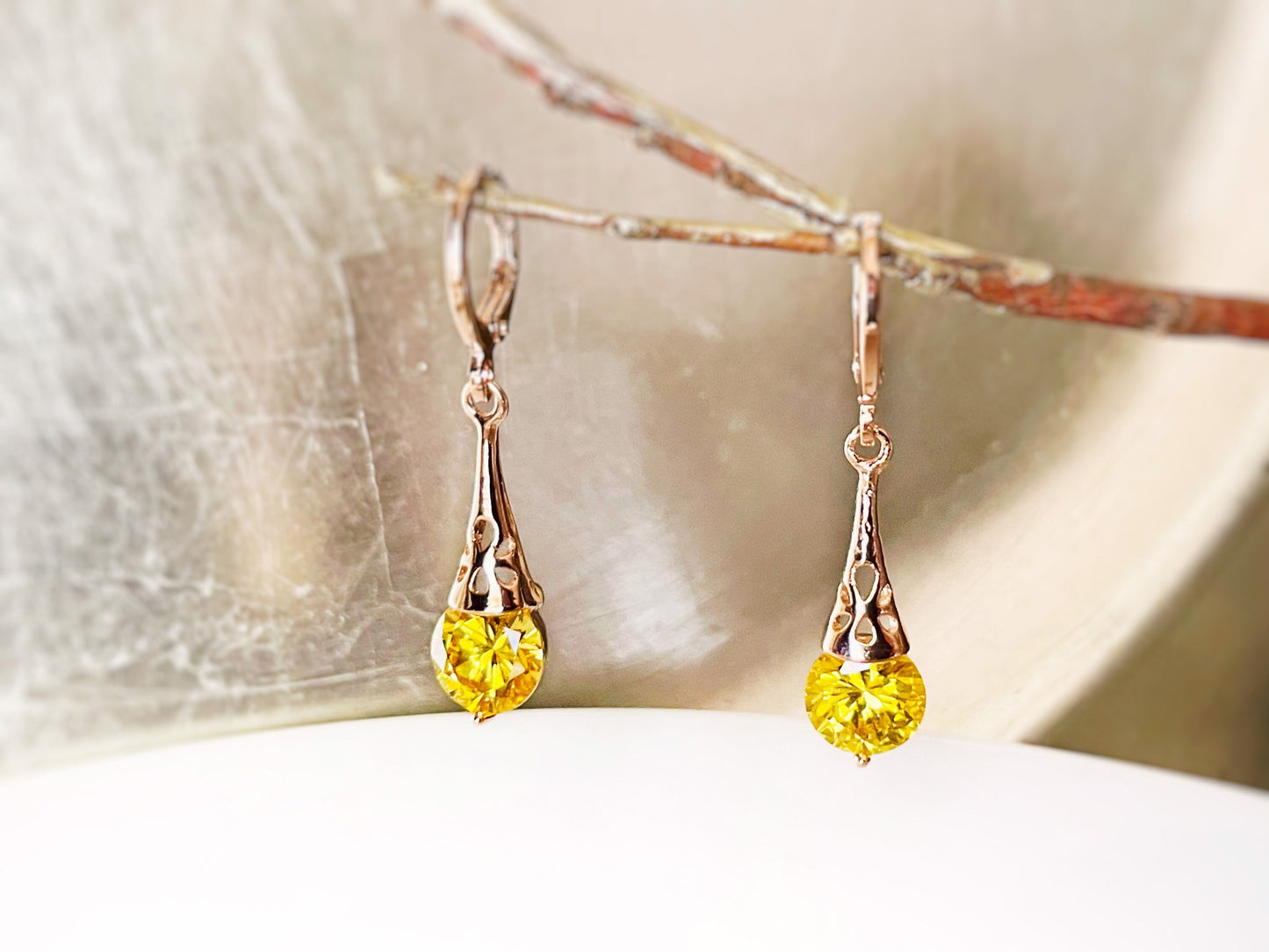 Citrine filigree dangle earrings, small yellow gemstone earrings, gift for her, gift for daughter, November birthstone earrings