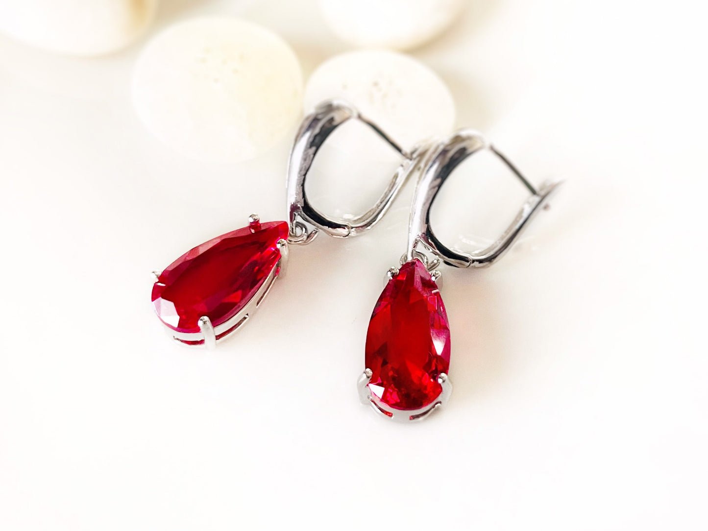 Ruby teardrop earring, red gemstone teardrop dangles, July birthstone earrings, gift for her, gift for mom, bridal party gifts