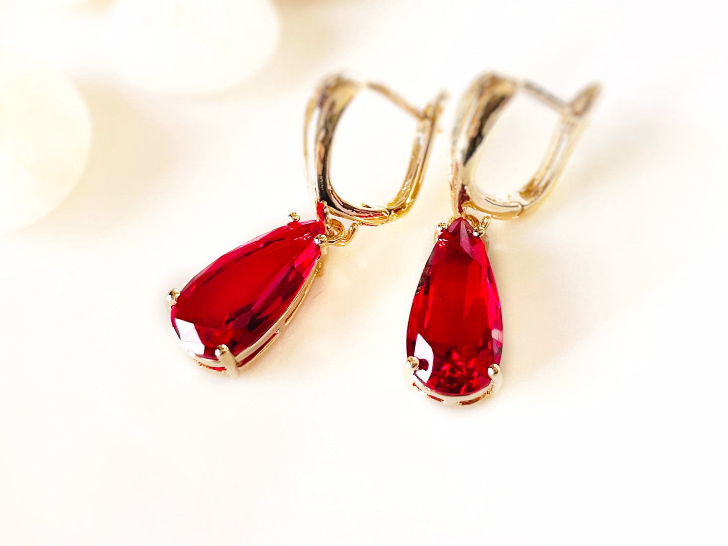 Ruby teardrop earring, red gemstone teardrop dangles, July birthstone earrings, gift for her, gift for mom, bridal party gifts