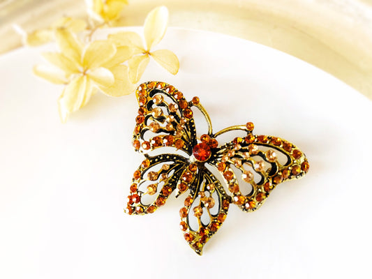 Topaz crystal Butterfly brooch antique gold, brown Crystal butterfly brooch pin, vintage inspired brooch, gift for mom