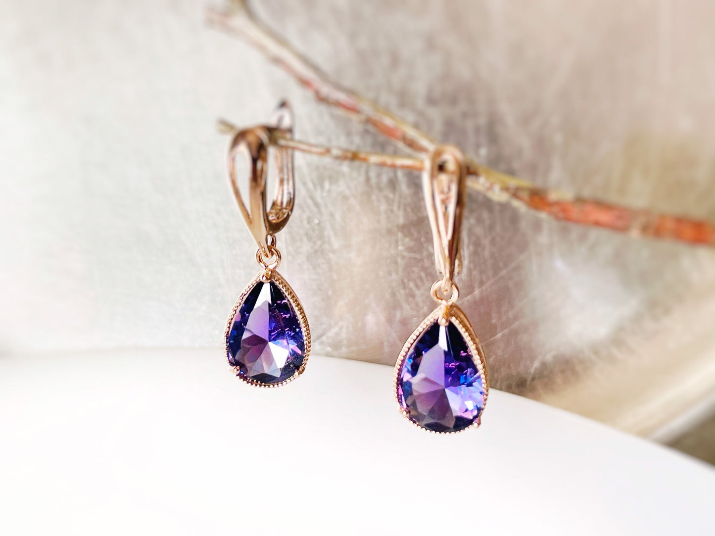 Amethyst dangle earrings, large teardrop purple gemstone teardrop earring,  February birthstones, gift for her, gift for mom, bridal earring