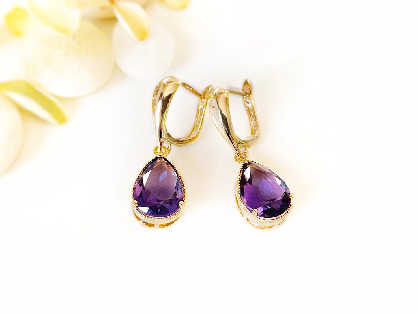 Amethyst teardrop dangle earring, large teardrop purple gemstone earring,  February birthstones, gift for her, gift for mom, bridal earrings