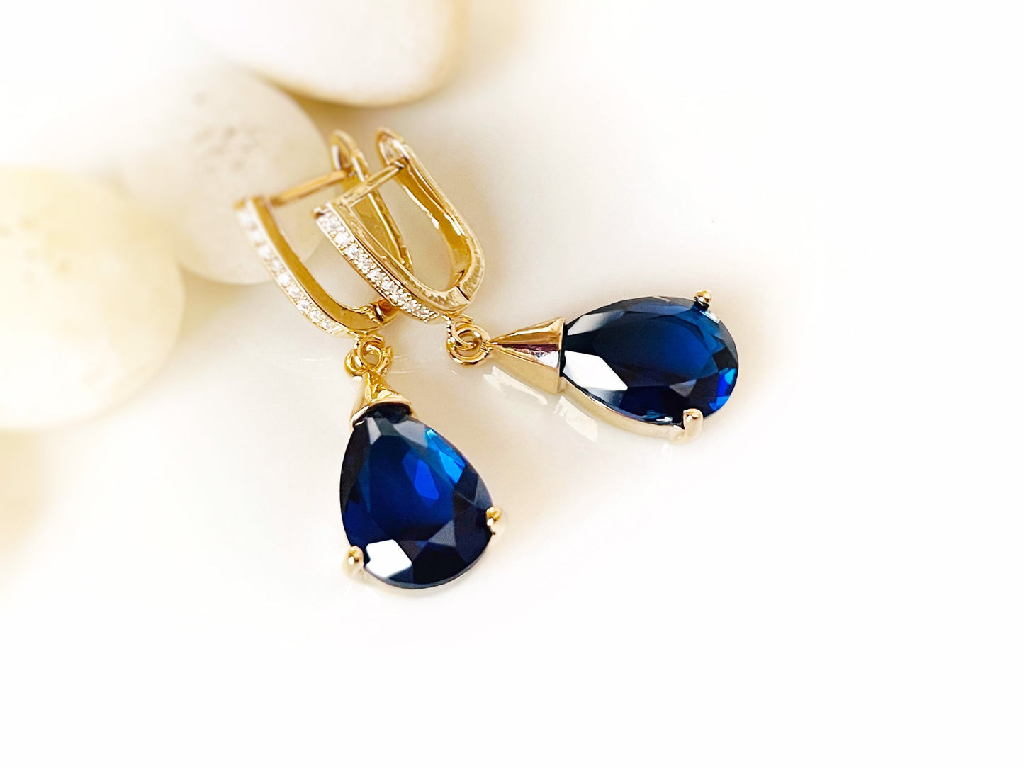 Teardrop sapphire earrings, dark blue gemstone sapphire gemstone drop earrings, bridesmaids earrings, gift for her, September birthstones