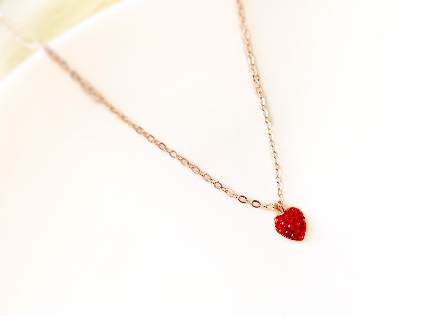 Small Red Druzy Heart Pendant Necklace, Sterling Silver Dainty red Heart Necklace, Gift for Women, Valentines Gift