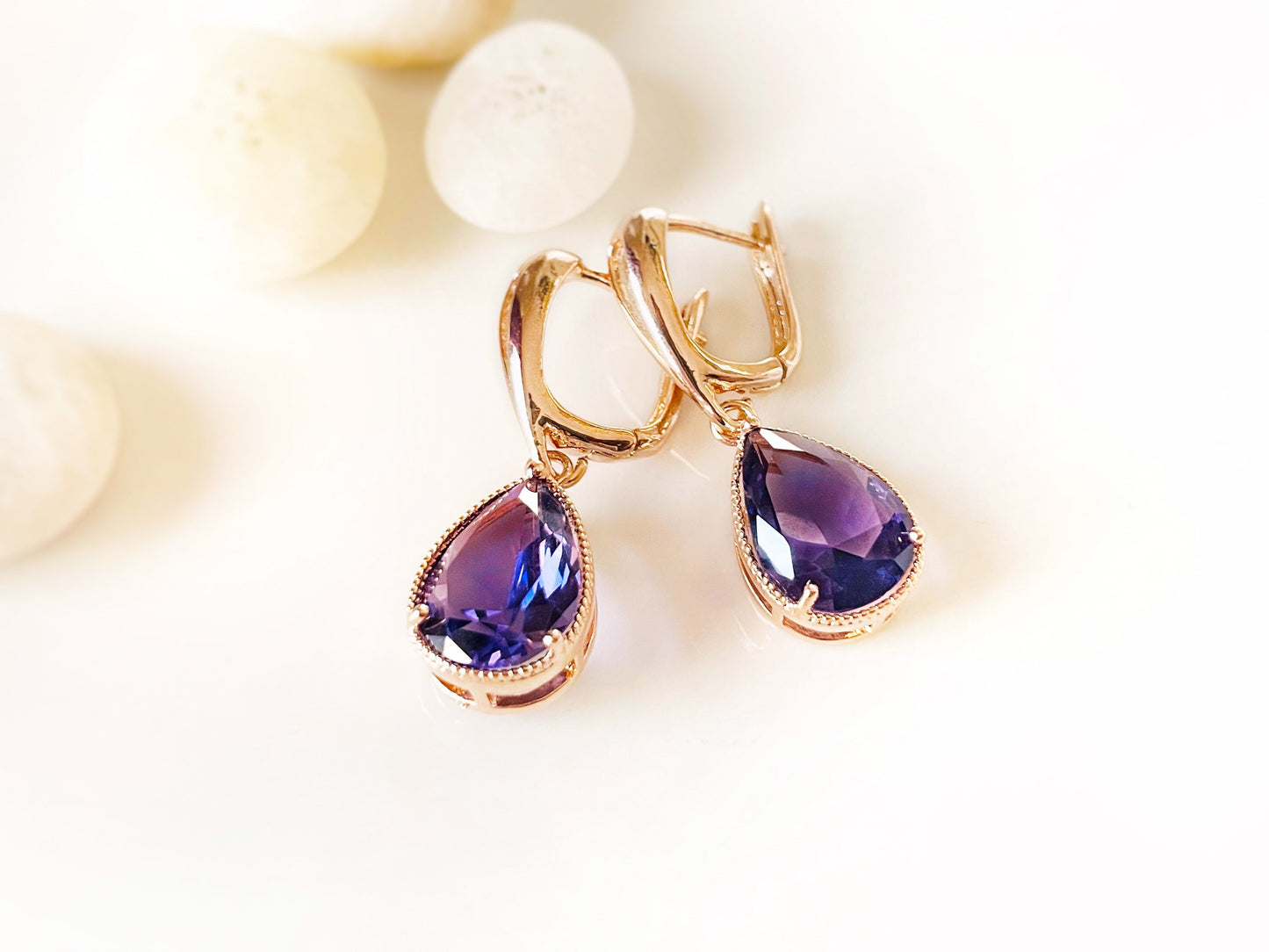 Amethyst dangle earrings, large teardrop purple gemstone teardrop earring,  February birthstones, gift for her, gift for mom, bridal earring