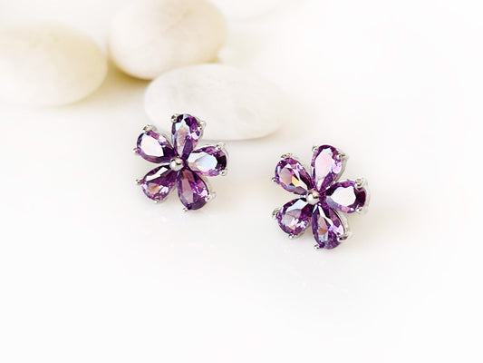 Amethyst flower stud earrings. Flower studs