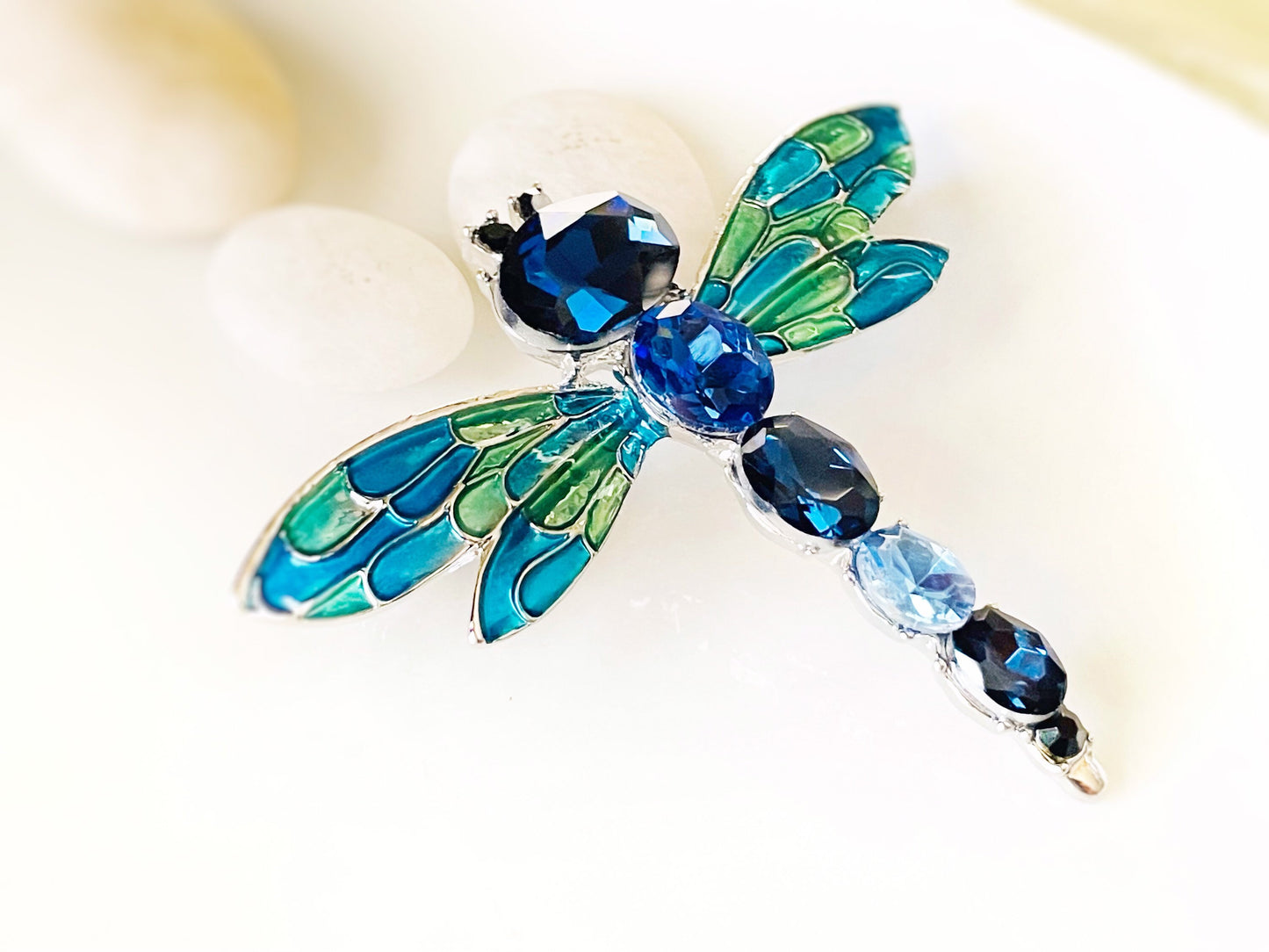 Green blue dragonfly brooch pin, Fancy crystal crystal enameled dragonfly brooch, statement brooch, gift for her, gift for mother