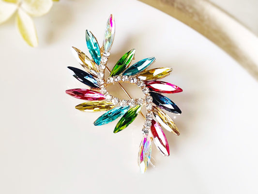 Multicolored crystal bouquet brooch pin, rainbow fancy crystal brooch, crystal statement brooch, gift for her, gift for mom